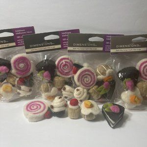 Bakery Cupcake Cookie 100% Wool Needle Felting Embellishments Felt Crafts 5 Pack